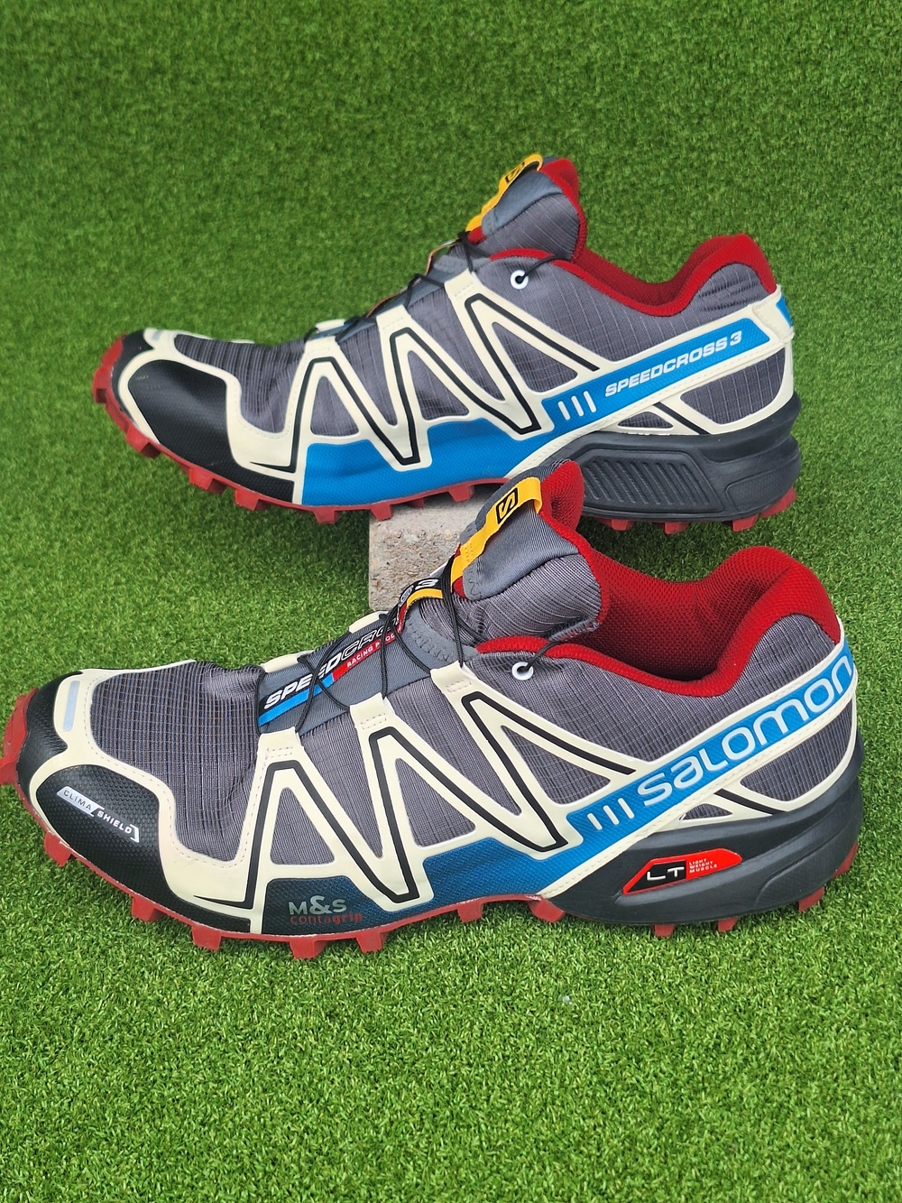 Salomon Speed Cross 3 Hiking Trail Shoes Sneakers Mens 11.5 Grey Blue Red